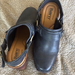 Born Black Leather Clogs